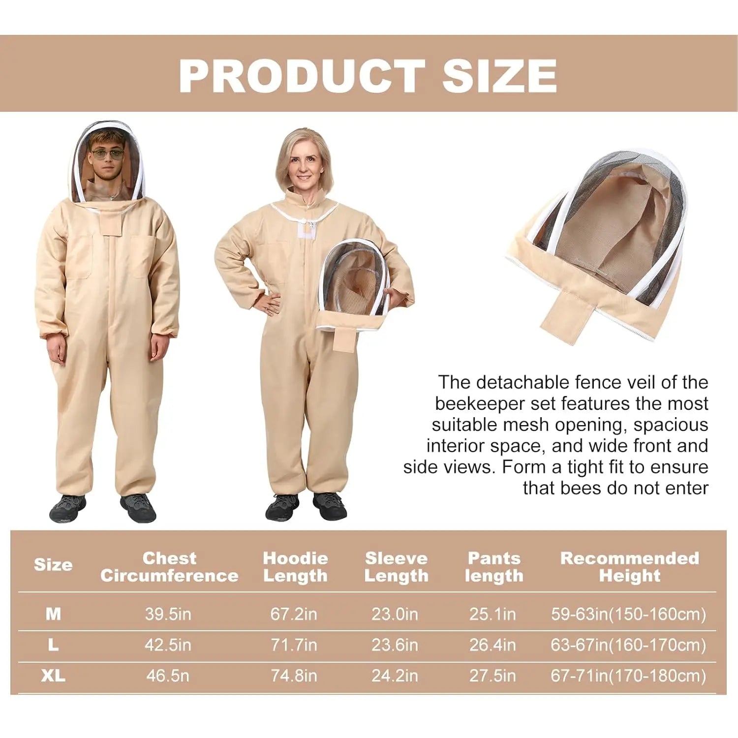 Ensemble apiculteur et apicultrice professionnel ventilé corps complet  avec gants coton